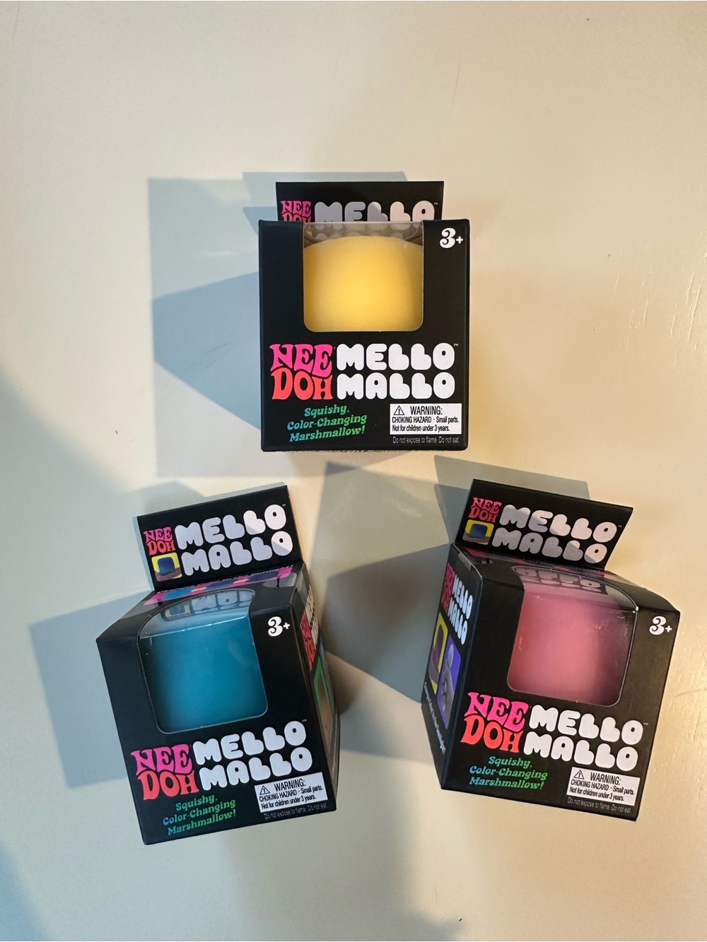 🍡 NeeDoh Mello Mallo Set of 3 – Pink, Blue & Yellow!